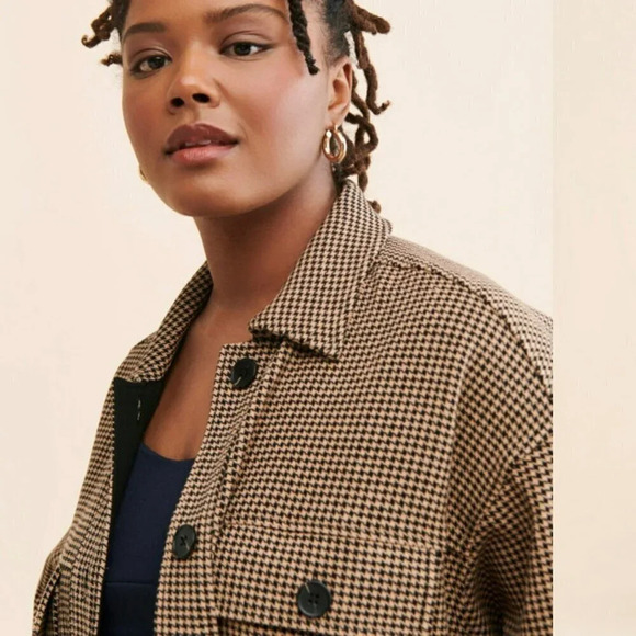Current Air Anthropologie Houndstooth Shirt Jacket Shacket‎ Women XL Brown Black - Picture 4 of 11
